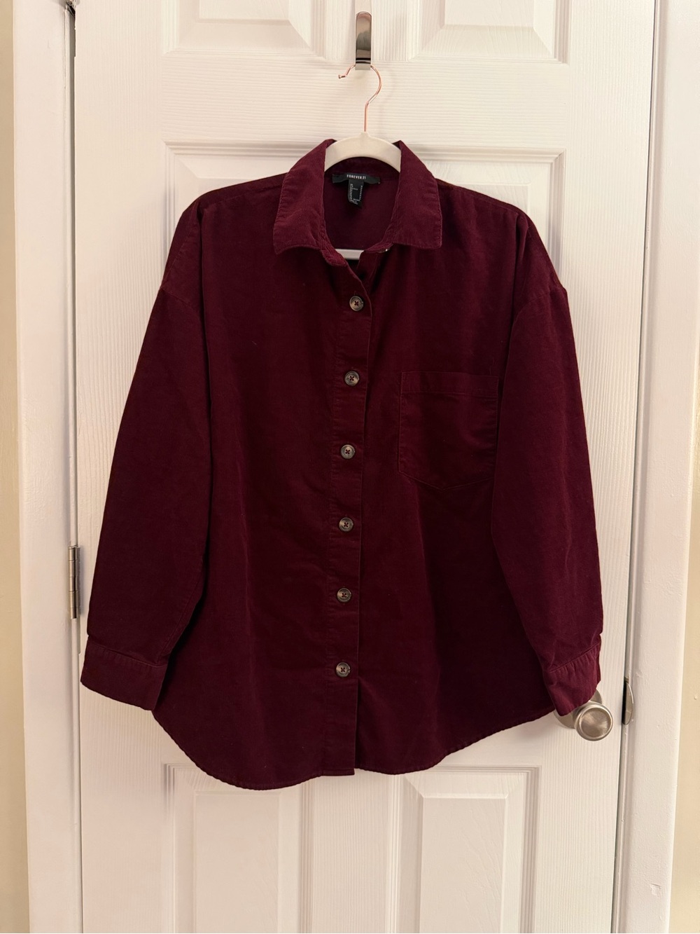 Forever 21 Burgundy Corduroy Button Down Oversized Shirt Medium